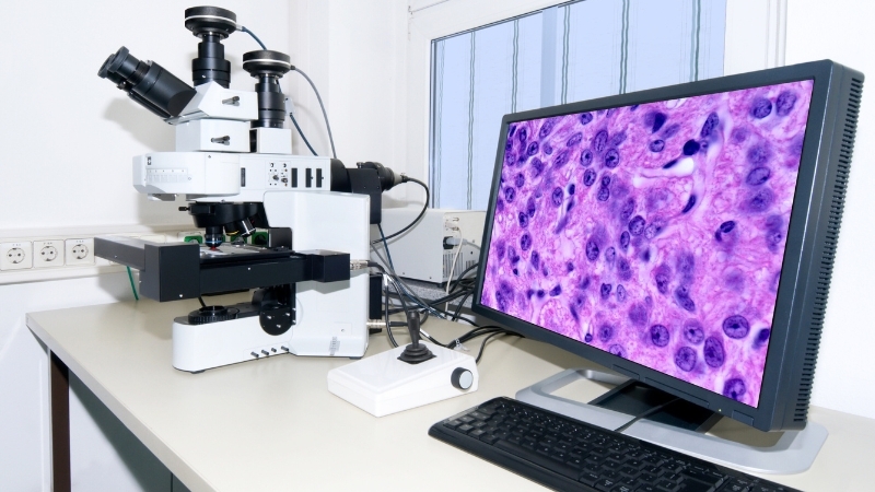 Microscopic tissue sample image on computer